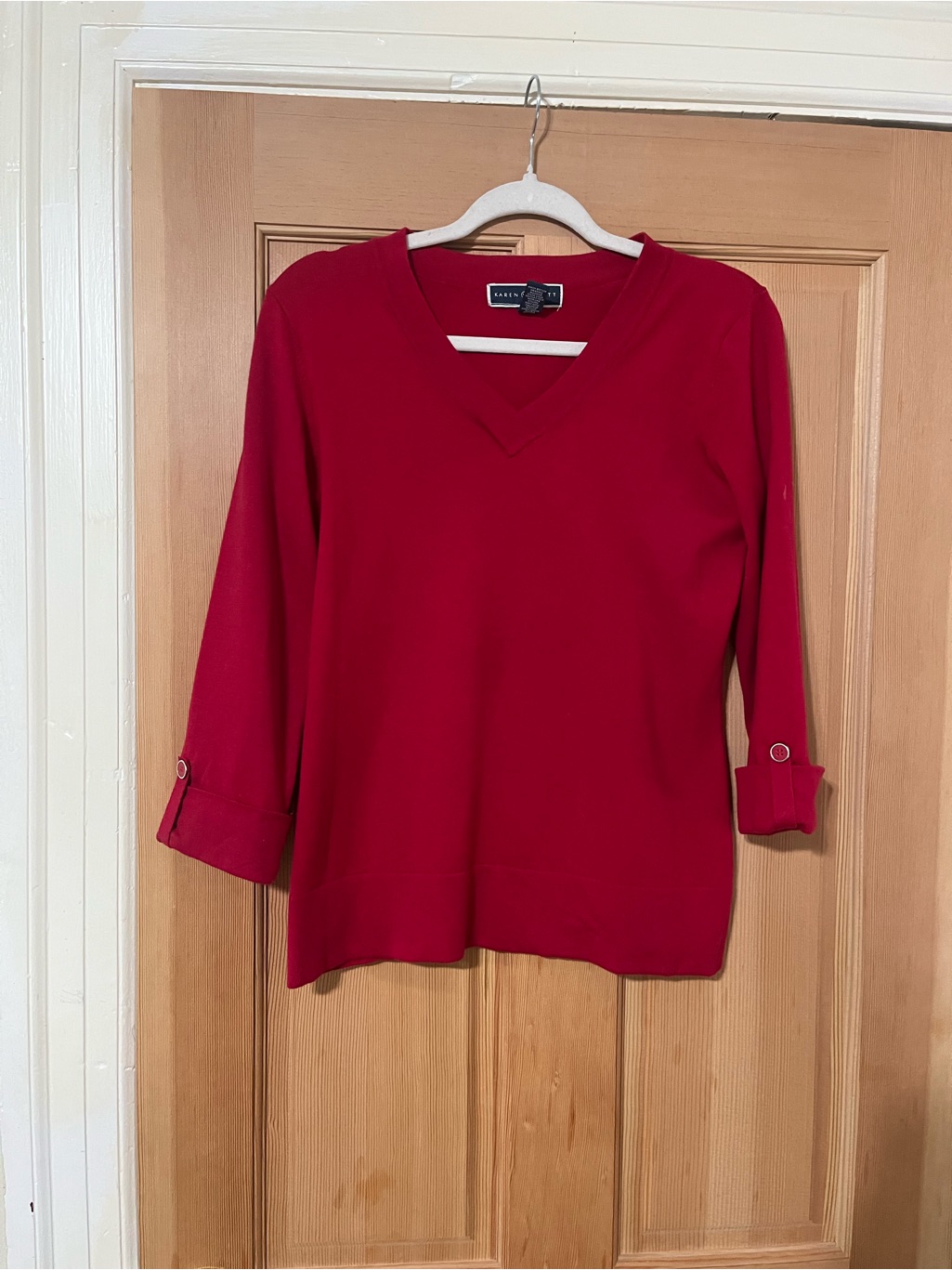 Karen Scott Bright Red V-Neck Knit Sweater